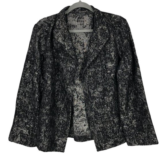 Eileen Fisher Metallic Jacquard Blazer Jacket Black SilverM Polyester Wool Mix - Picture 1 of 7
